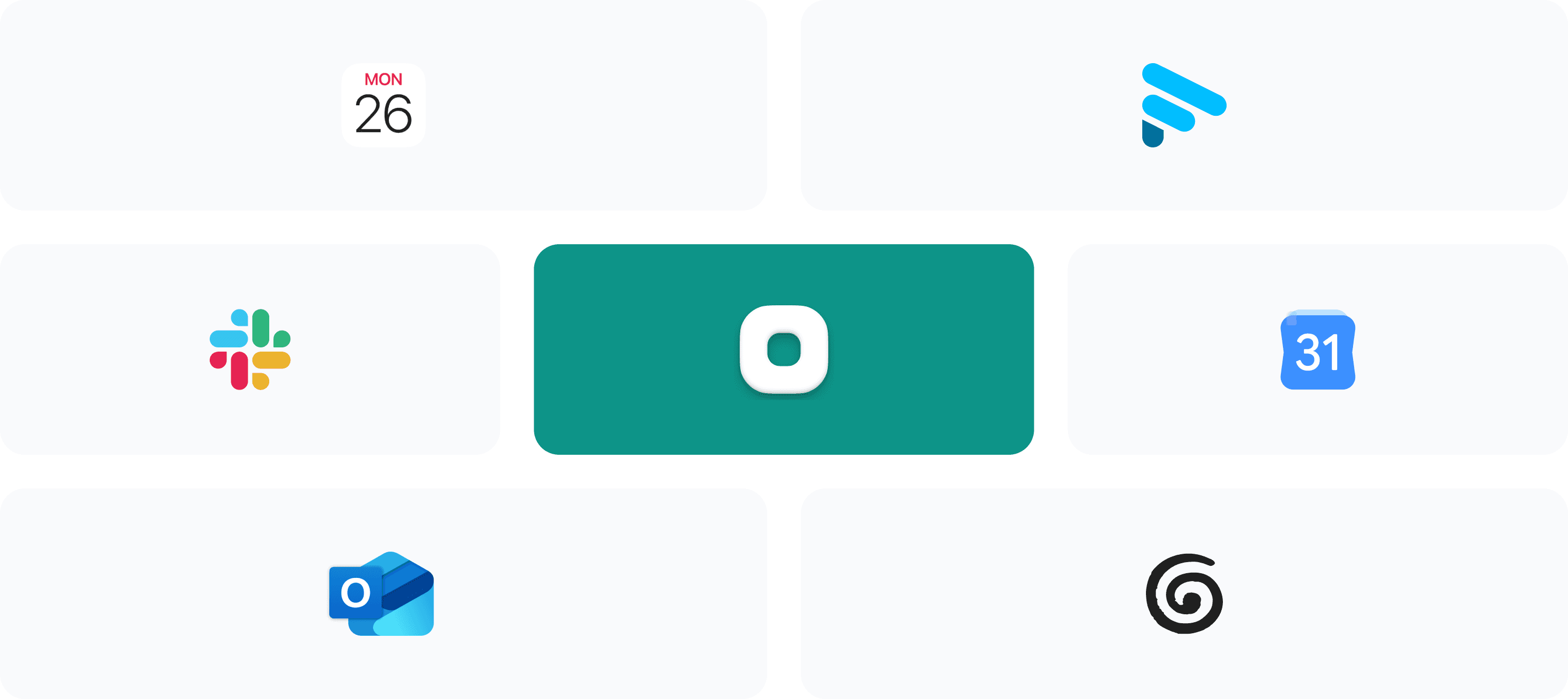 Integrations with Apple Calendar, Fathom, Slack, Superfocus, Google Calendar, Outlook, and Granola